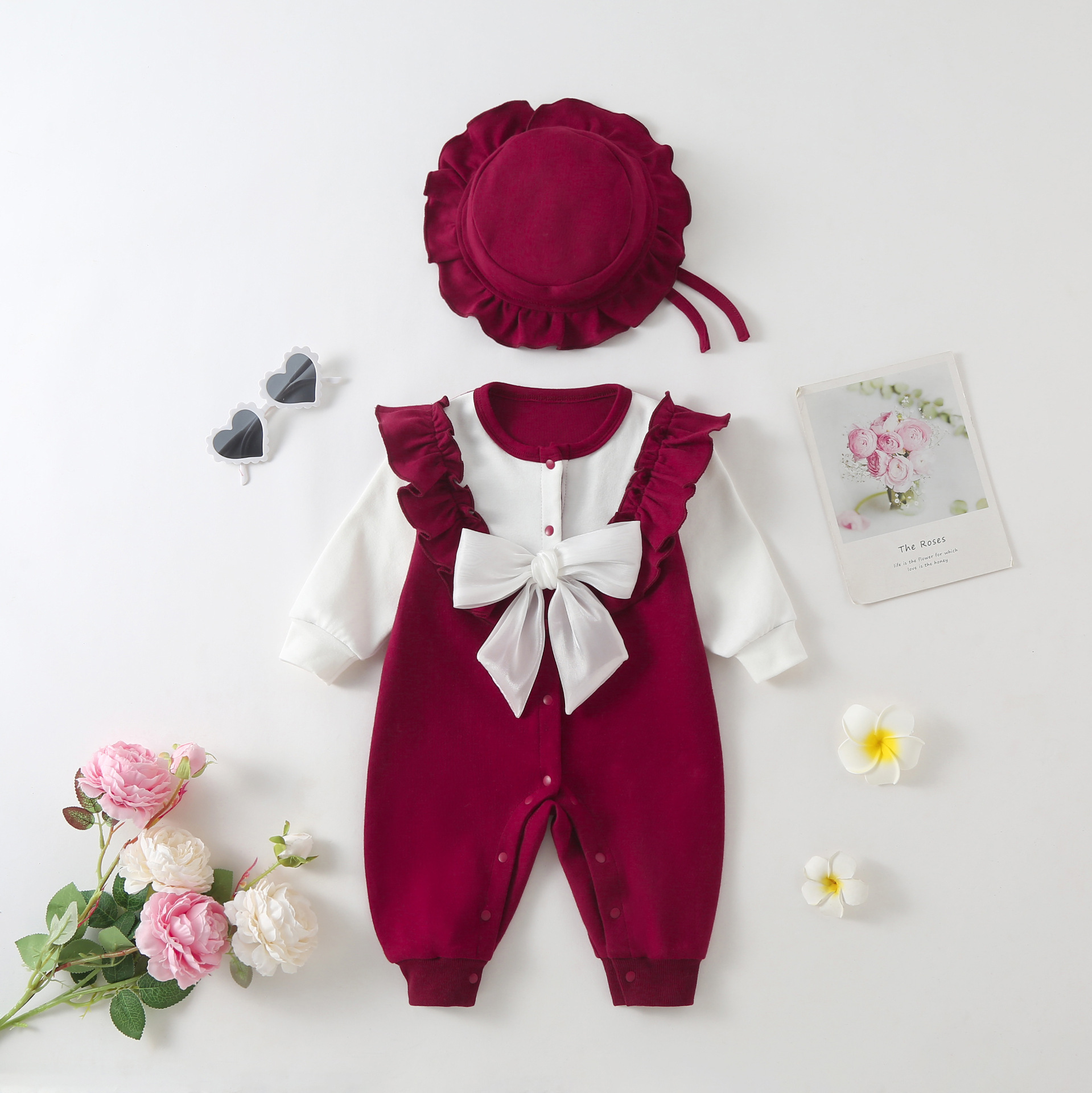 Festive Baby Autumn Clothing Clothes Newborn Baby Girl Jumpsuit First Month Old 100 Days Old Princess Going out Rompers Fleece-Lined Romper Baby Clothes