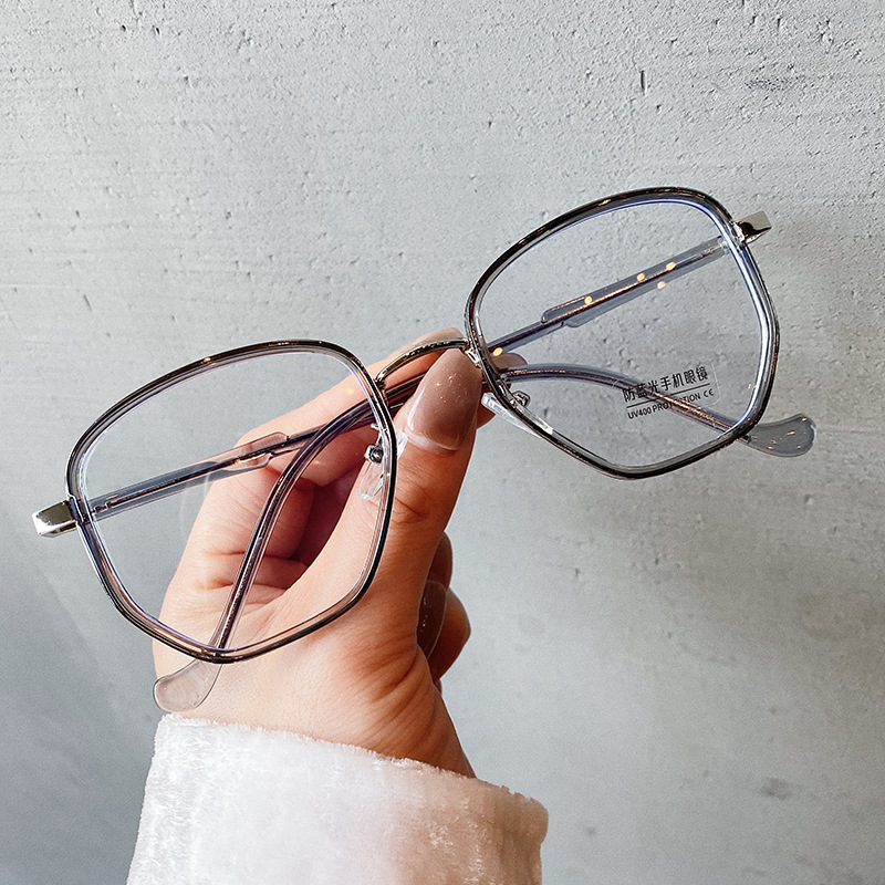 2021款多边形防蓝光眼镜创意款弯腿tr近视眼镜框磨砂绿素颜大框架