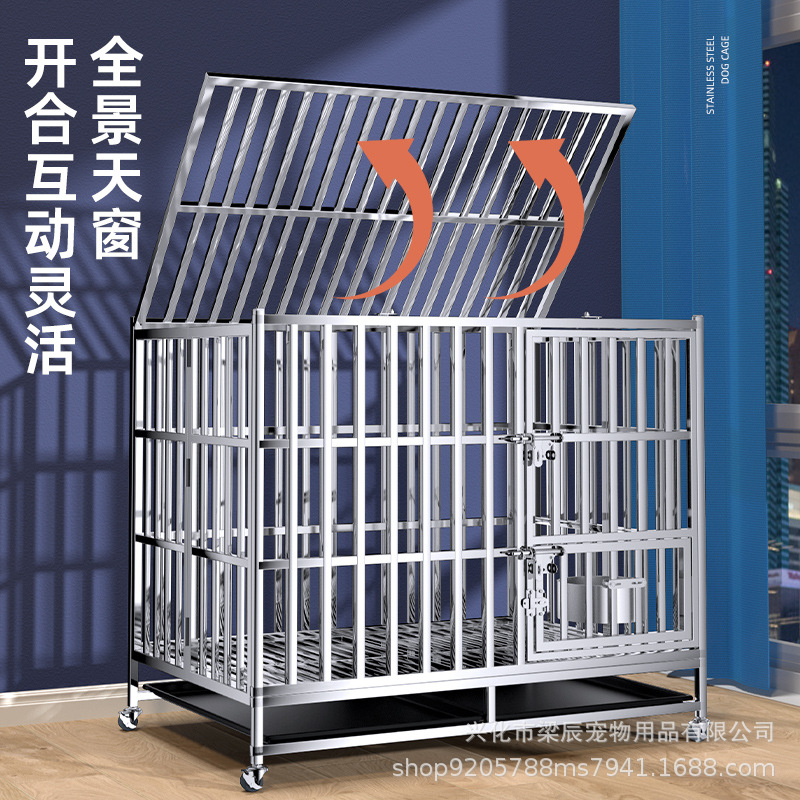 304 Stainless Steel Dog Cage Wholesale Large Dog Foldable Golden Retriever Indoor Thickening Dog Crate for Big Dogs