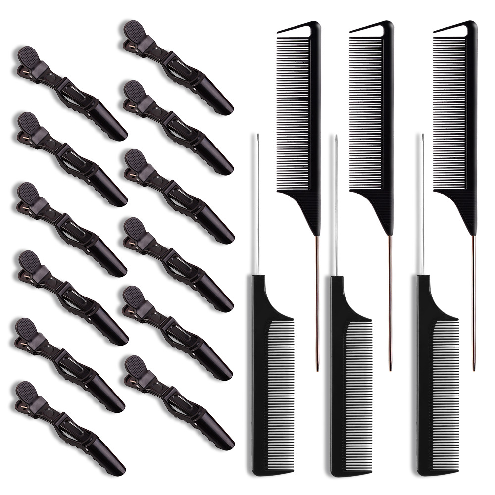 鳄鱼夹美发梳美发工具套装发廊染发夹子理发用品跨境套装18pcs