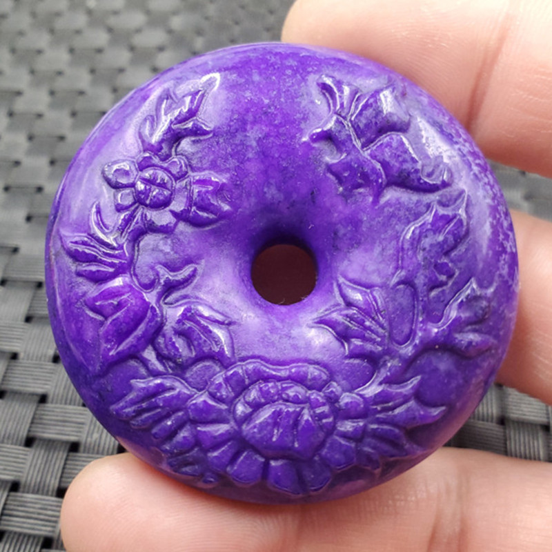 玉石挂件紫干青花开富贵吊坠蓝田玉牡丹花平扣吊坠玉牌车挂玉坠