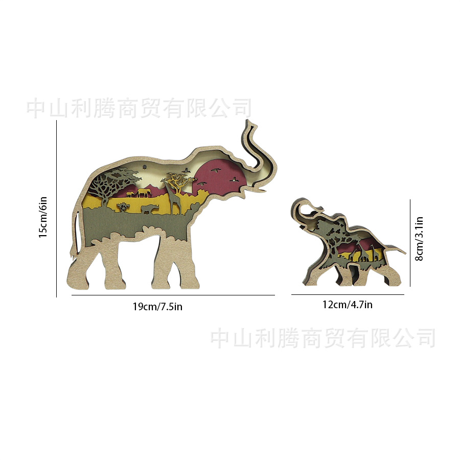 跨境多层立体3d创意造型木质工艺品象一家大象小象圣诞节日礼物
