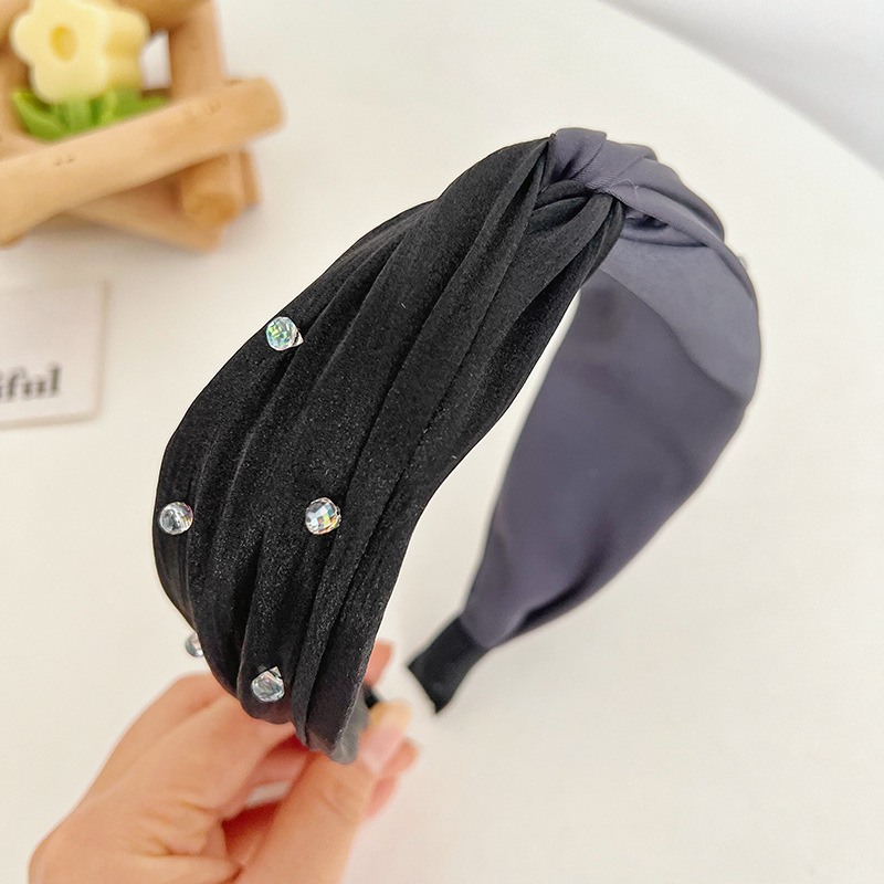 Korean Style Creative Rhinestone Wide Edge Cross Headband Color Matching Simple All-Match Bright Silk Fabric Lady Hair Band R607