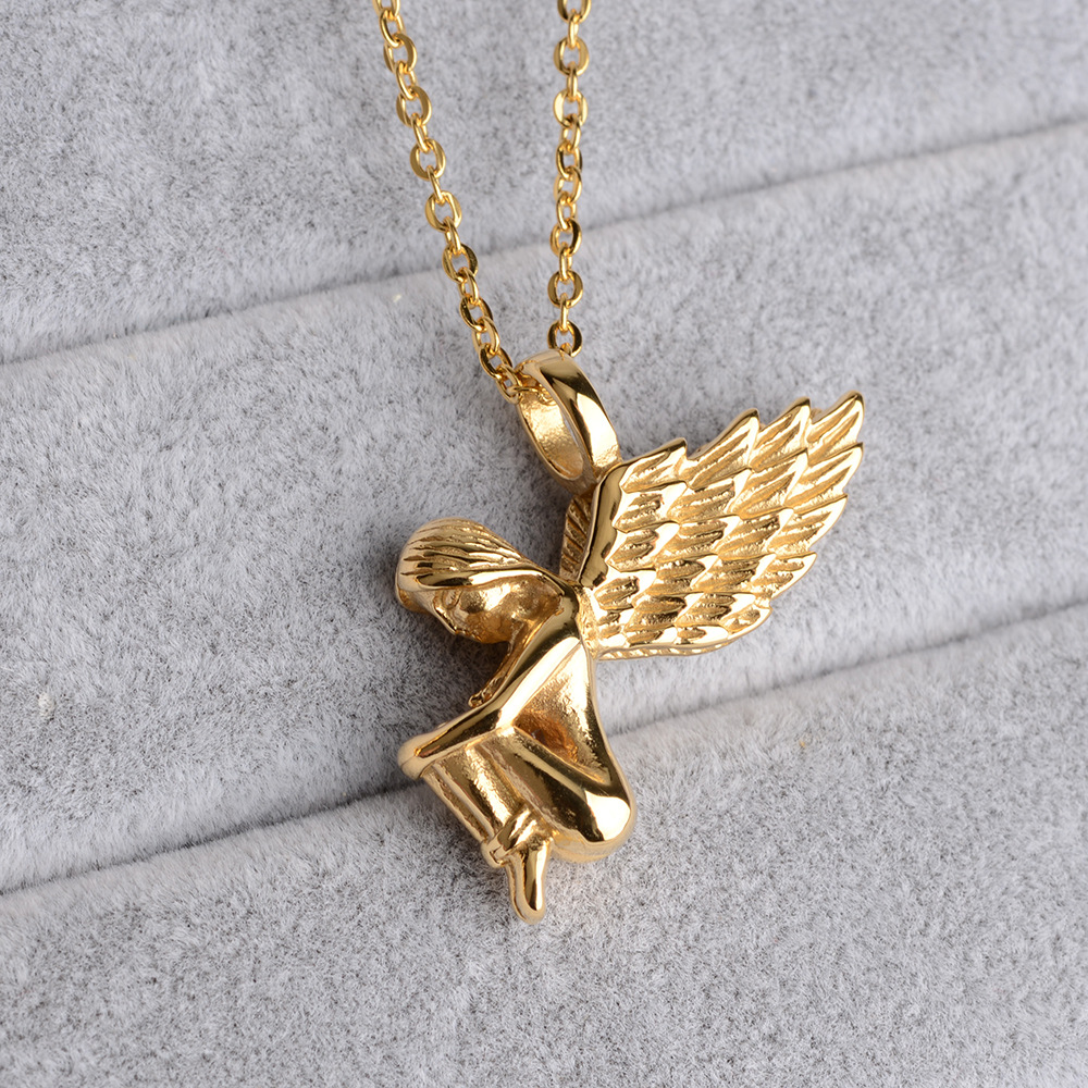 幸运天使翅膀美丽女神项链金色嘻哈饰品