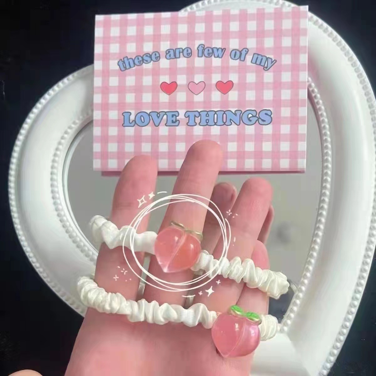 Sweet Pink Peach Hair Band Mori Style Small Intestine Ring Cute Student All-Match Rubber Band Bouncy Peach Hair Rope Headdress