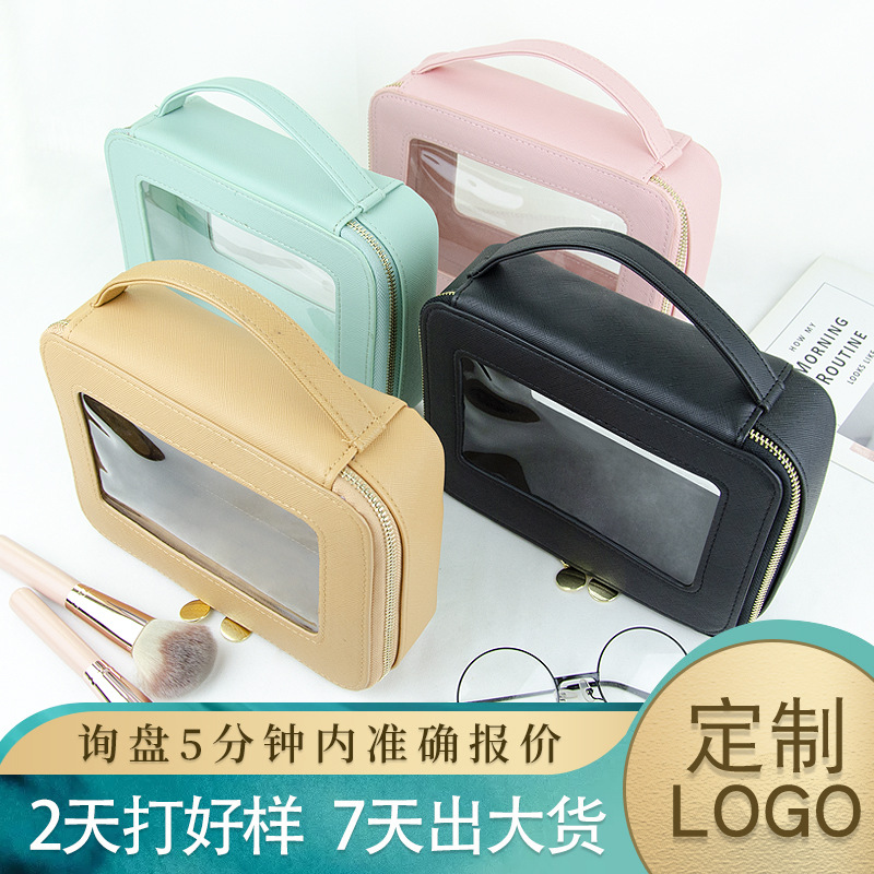 New Fashion Counter High-End Portable Cosmetic Case High-Looking Travel Portable Open Window Transparent PVC Cosmetic Bag