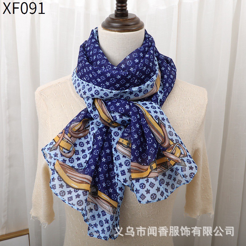 Autumn and Winter New Silk Scarf Women's Fashionable Letter Printed Scarf Chiffon Scarf Middle-Aged and Elderly Neck Protection Decoration Scarf Wholesale