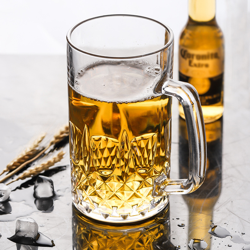 扎啤杯500ml带把家用酒吧网红英雄杯超大容量玻璃杯杯具日用百货