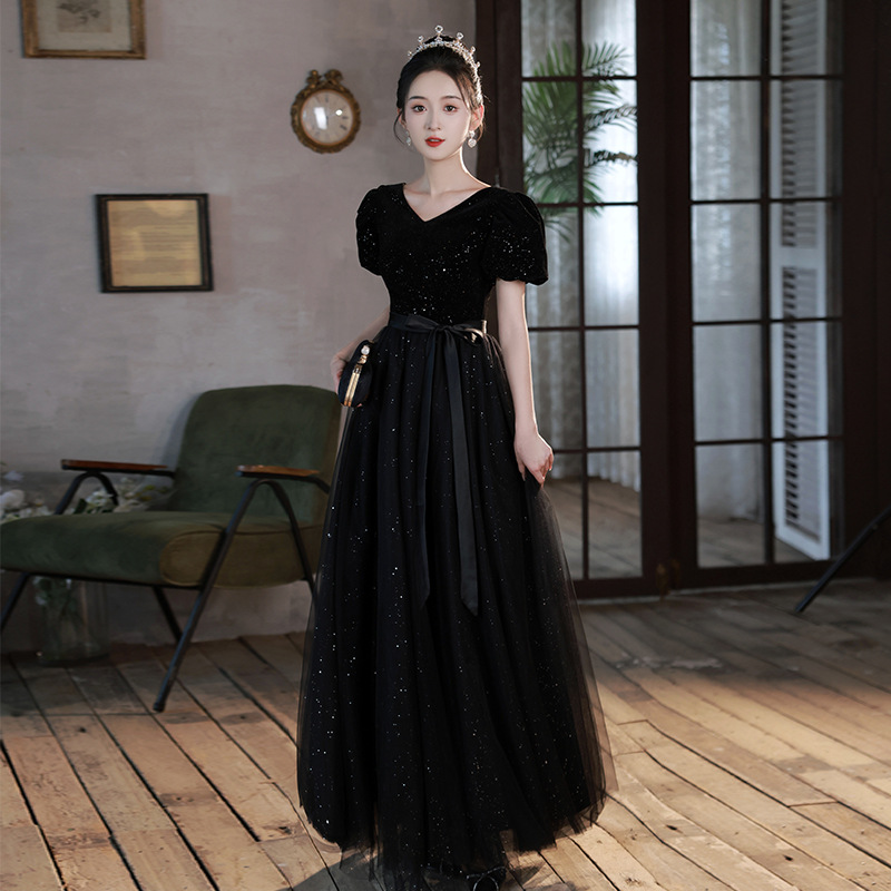 黑色晚礼服轻奢高级感大合唱团演出服女长裙成人表演服装夏季新款