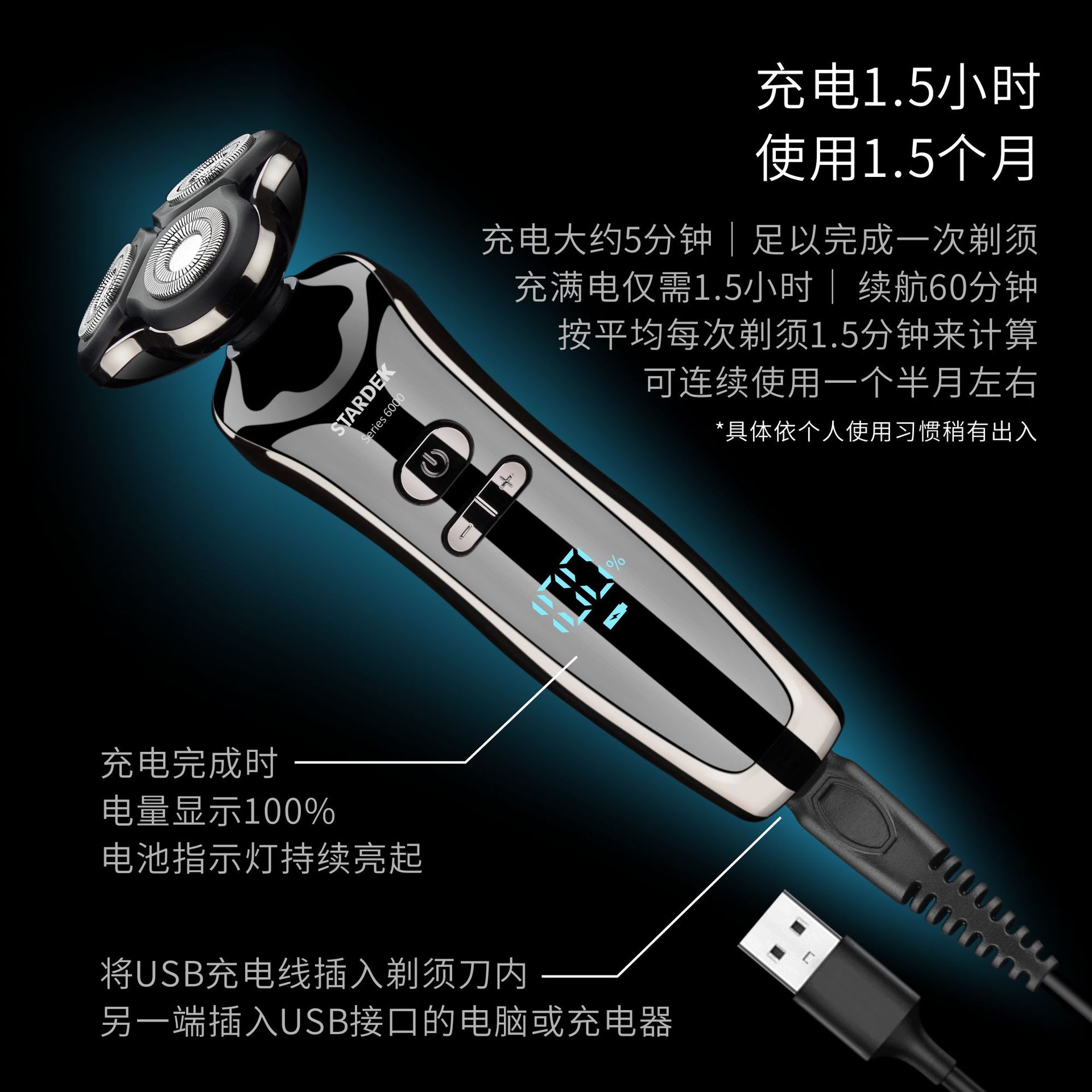 Factory Direct Sales New Electric Shaver Rechargeable Intelligent Digital Display Multi-Function Shaver Exclusive for Cross-Border Generation Hair