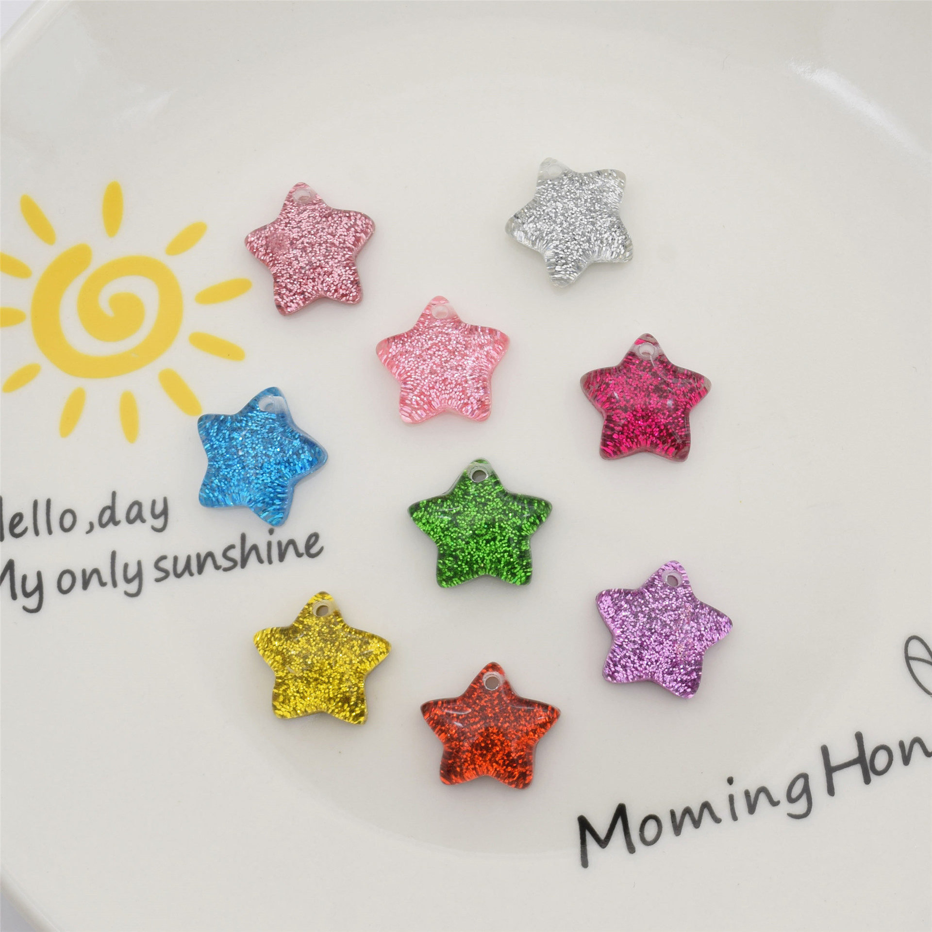 树脂闪粉小星星五角星带孔吊坠 diy耳环钥匙扣包包饰品配件材料