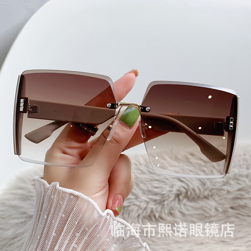 New Live Broadcast Square Frameless Trimming Sunglasses Trending Unique Big Brand Glasses Big Frame Fashion Sunglasses Wholesale