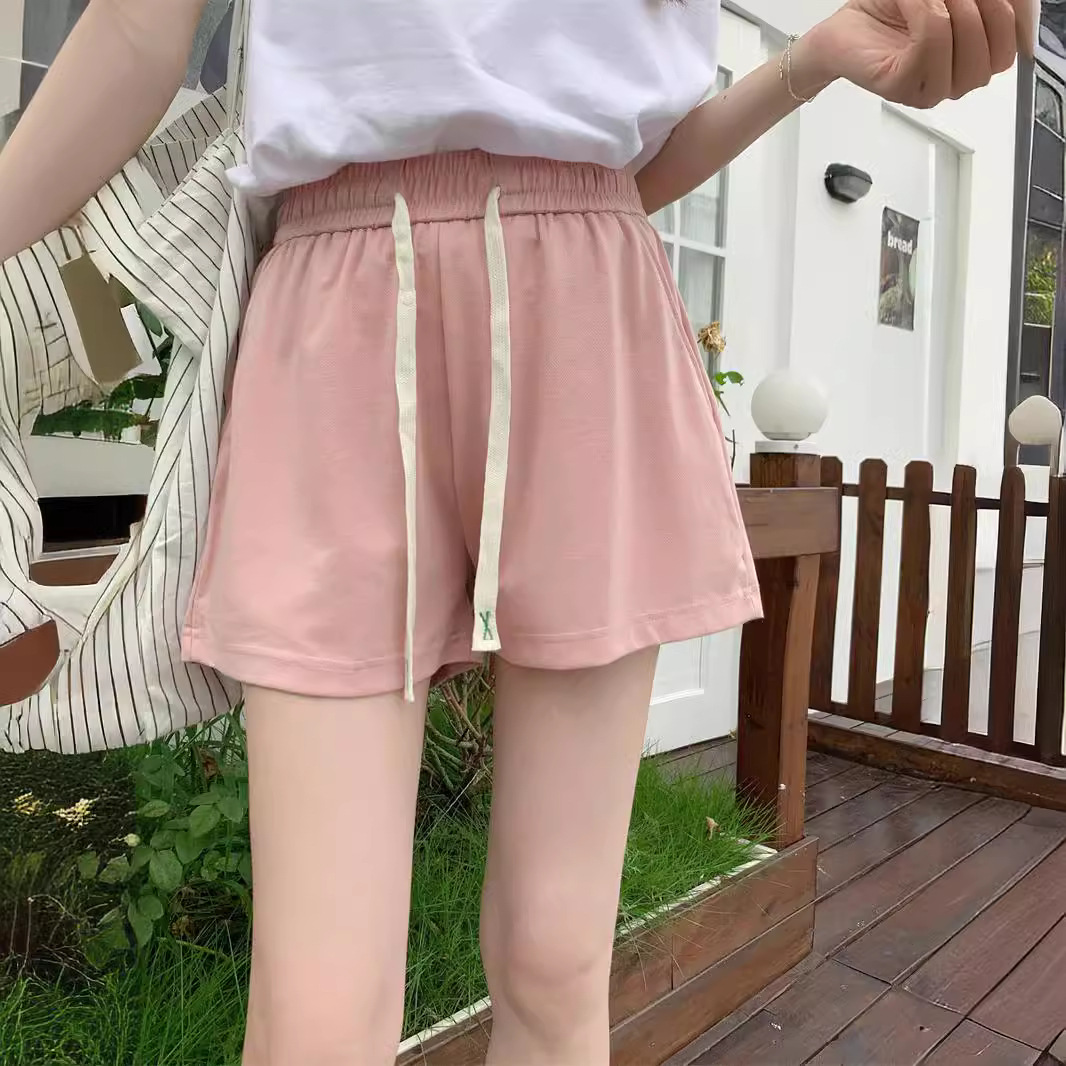 2024夏季新款高腰ins潮短裤女粉色外穿韩版阔腿热裤运动沙滩裤子