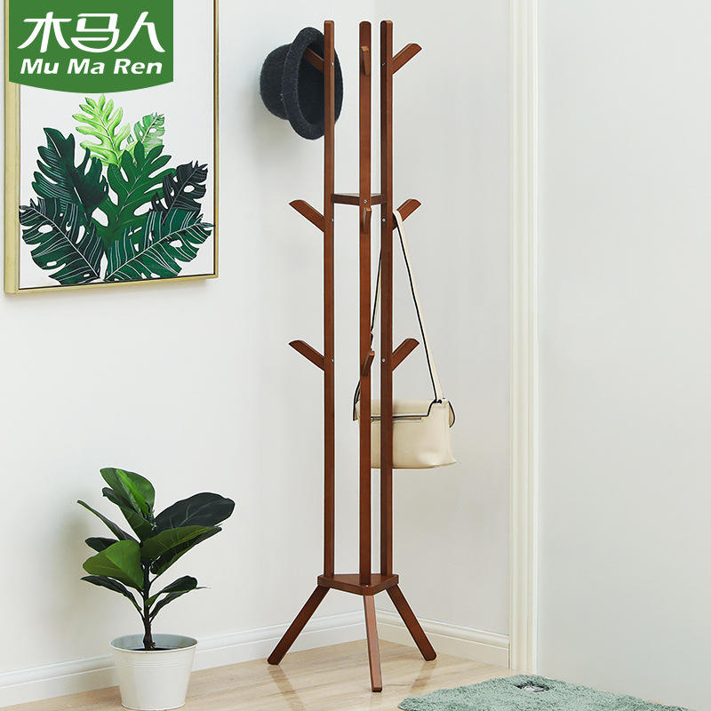简易衣帽架挂衣架创意落地客厅卧室儿童衣架实木质衣服架子帽子架