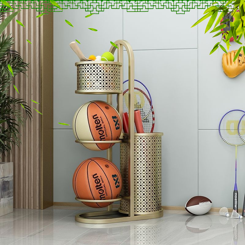 Pitching Basketball Storage Rack Household Ball Rack Volleyball Badminton Racket Basketball Stand Basket Fitness Equipment Organize the Shelves