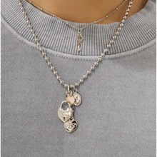 chic小众设计三颗爱心项链女椭圆心形锁投链条锁骨链钢珠链个性潮