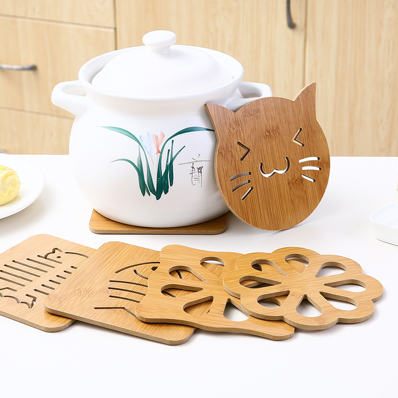 Home Wooden Cartoon Insulation Mat Table Mat Non-Slip Pot Mat Creative Cute Mat Tea Cup Mat Bowl Mat Coaster