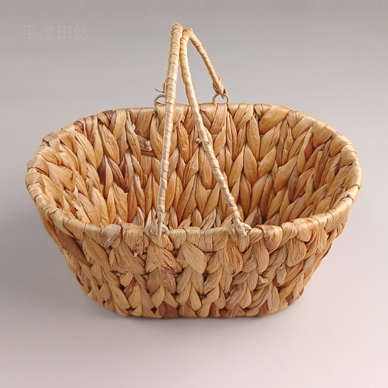 亚马逊水葫芦草面包篮手工编织草编手提果篮家用厨房菜篮子收纳篮