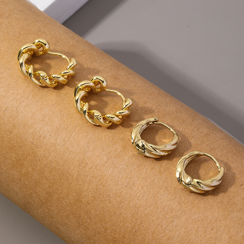 欧美跨境耳饰麻花金色耳环高级感轻奢金属耳饰女冷淡风耳扣耳圈潮