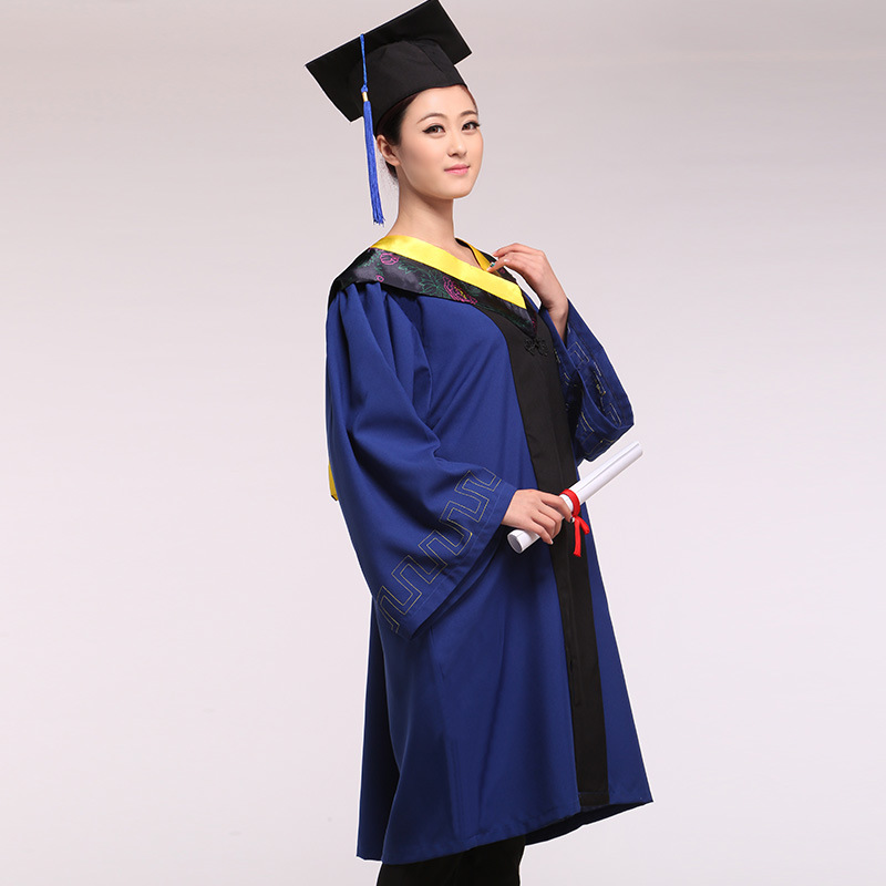 武汉蓝色硕士服毕业礼服成人礼服装学士服长袍礼服出租