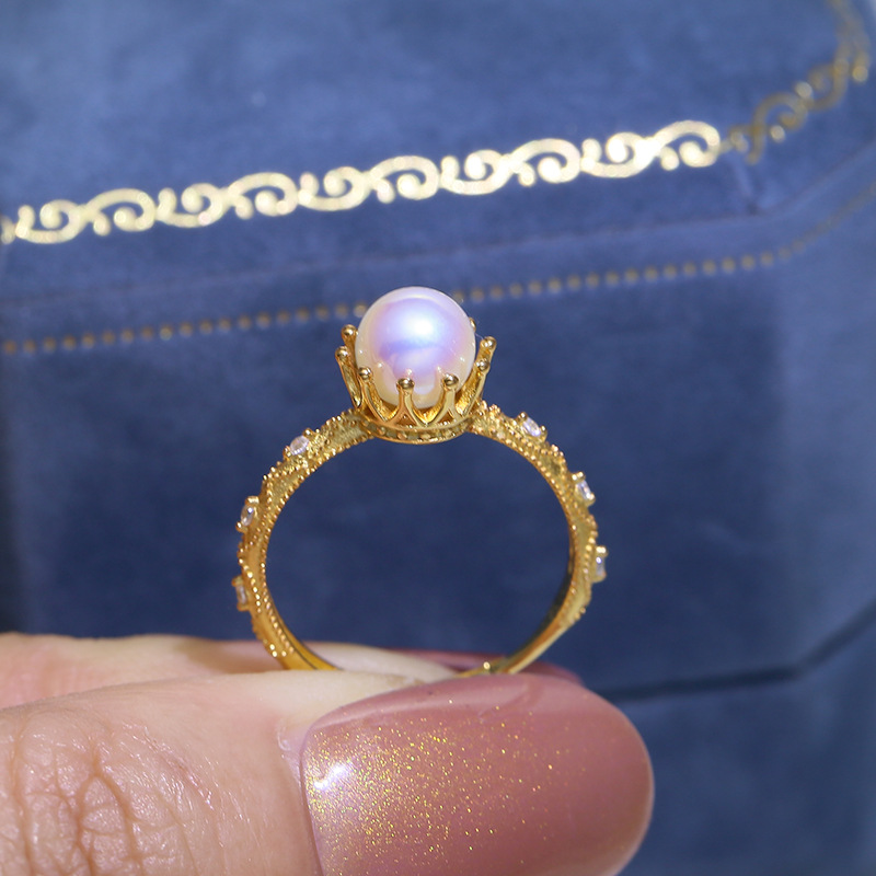 diy手工配件 s925纯银精致皇冠珍珠戒指指环空托秀气女款戒托银托