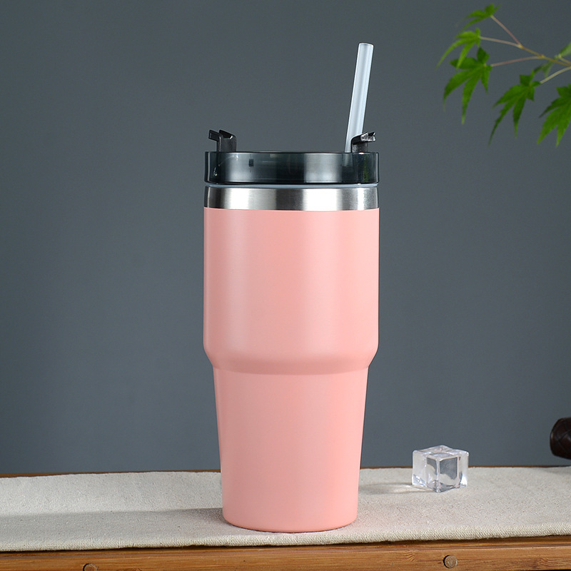 Cross-Border Cup Large Capacity 20/30Oz Stainless Steel Cup with Straw Heat and Cold Insulation Large Ice Cup Vehicle-Borne Cup