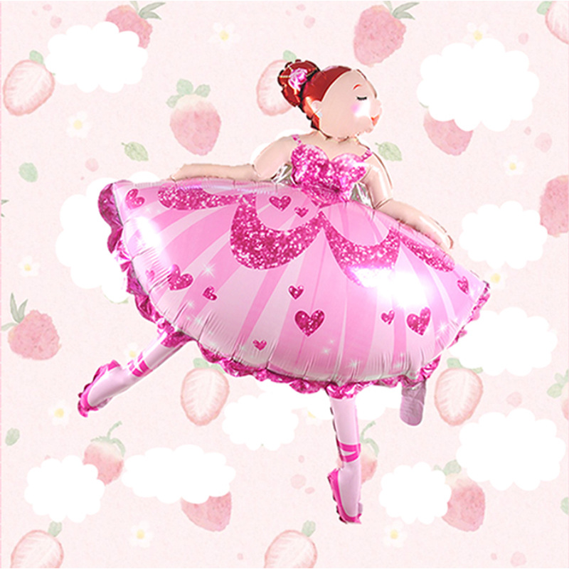新款卡通造型芭蕾女孩铝箔装饰气球粉蓝可选跳舞公主铝膜装饰气球