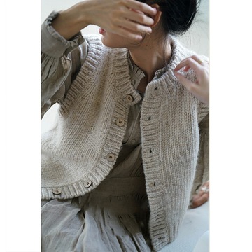 粗棒针毛衣马甲初秋叠穿坎肩圆领背心女秋冬法式费尔岛针织开衫厚