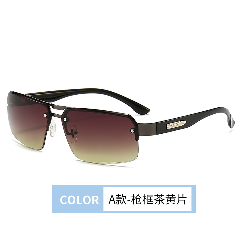 New Men's Driving-Specific Glasses Retro Classic Brown Sunglasses Fashion Trending Semi-Rimless Sunglasses