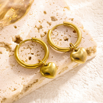 爱心耳环冷淡风女小圈圈少女金色医用钛钢不掉色圆圈耳圈卡扣式