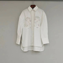 法式M2024春夏新款女装时尚白色镂空花朵刺绣宽松衬衣