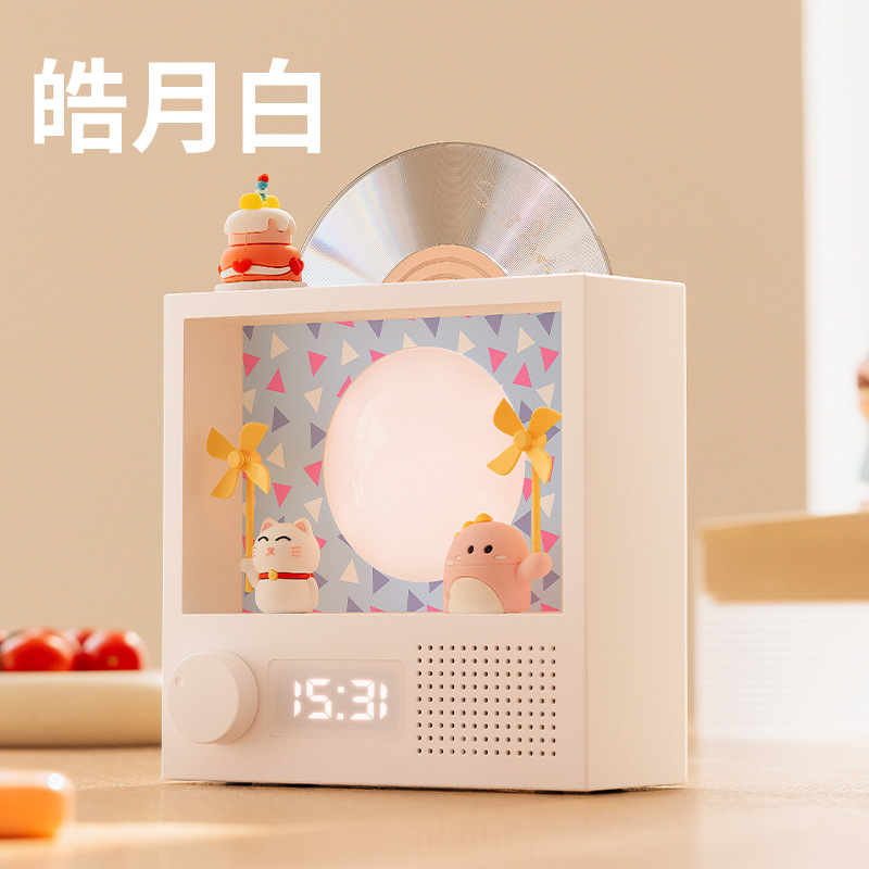 New Cute Pet Cd Disc Speaker Desktop Decoration Record Atmosphere Night Light Small Night Lamp Clock Audio Gift in Stock