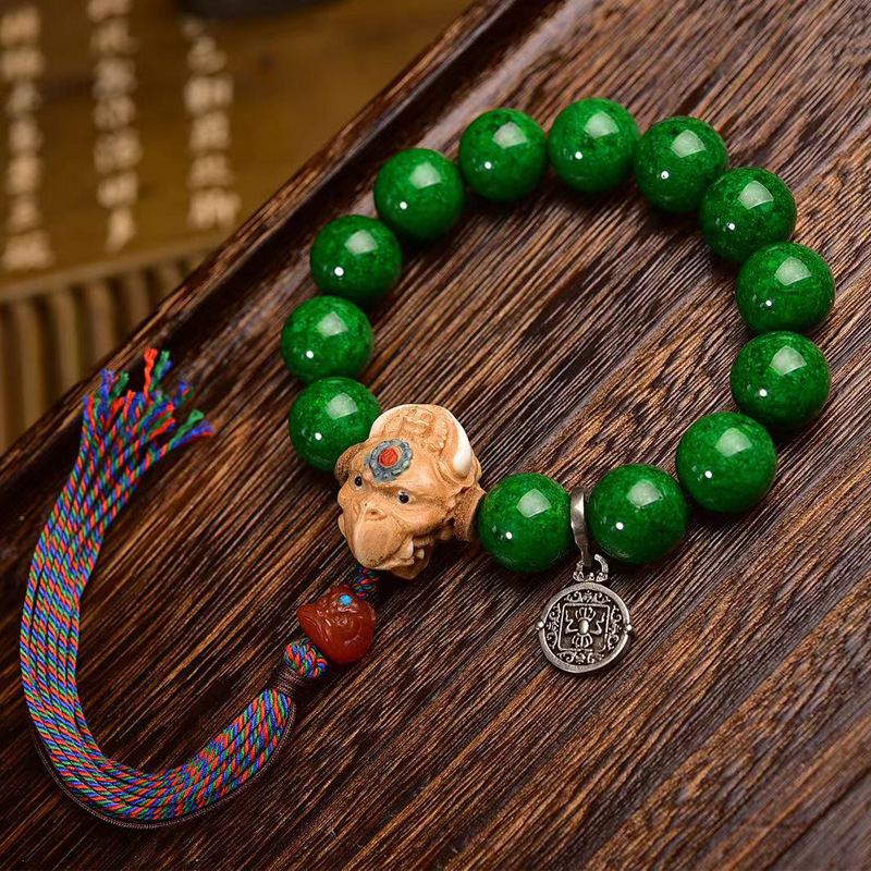藏式仿虬角文玩手串单圈男女款复古流苏根付大鹏鸟配饰圆珠子手串