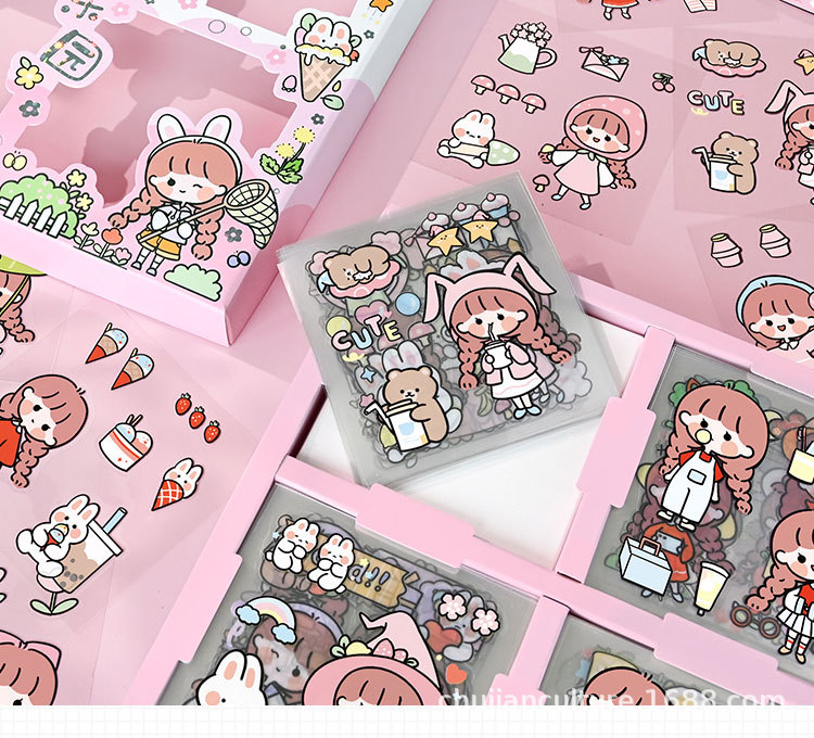 100张不重复卡通手账贴纸网红少女心diy手账装饰素材小贴画免裁剪