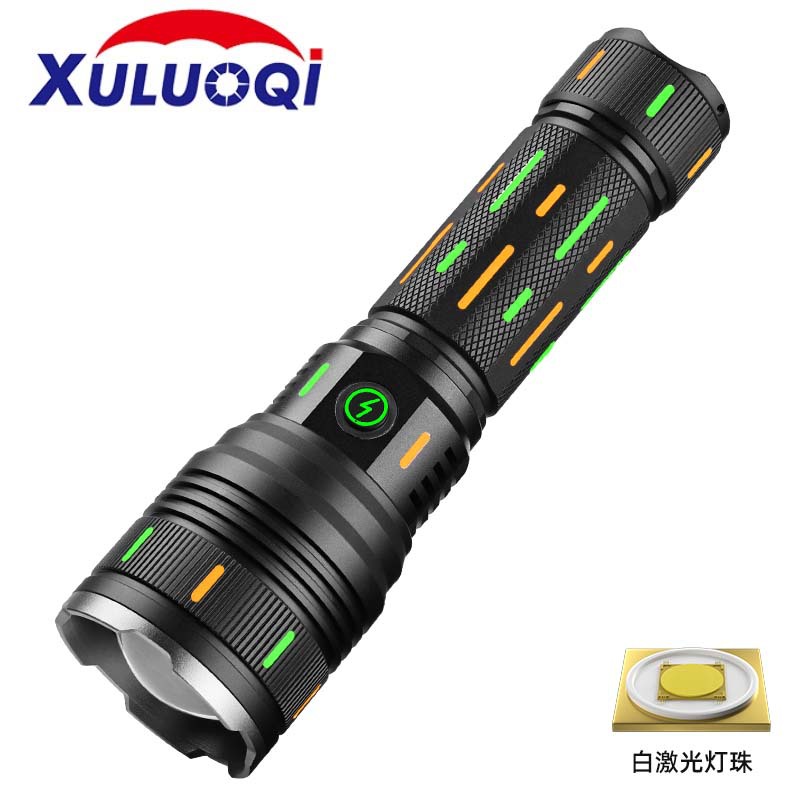 跨境强光变焦多档调节手电筒白激光输出荧光条多功能长续航手电筒