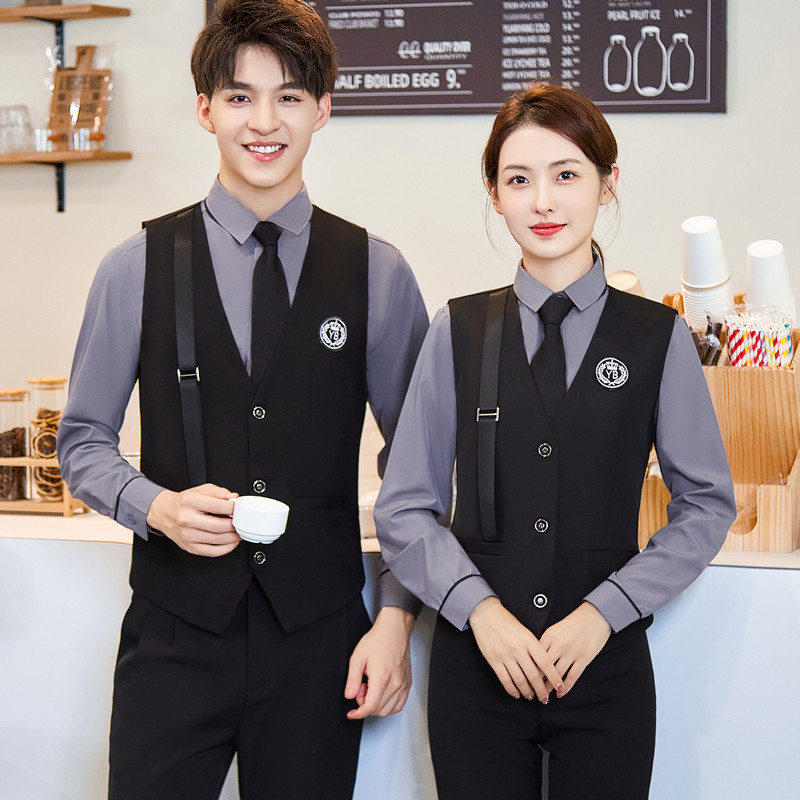 酒吧ktv调酒师台球俱乐部男女服务员工装刺绣logo发型师马甲套装