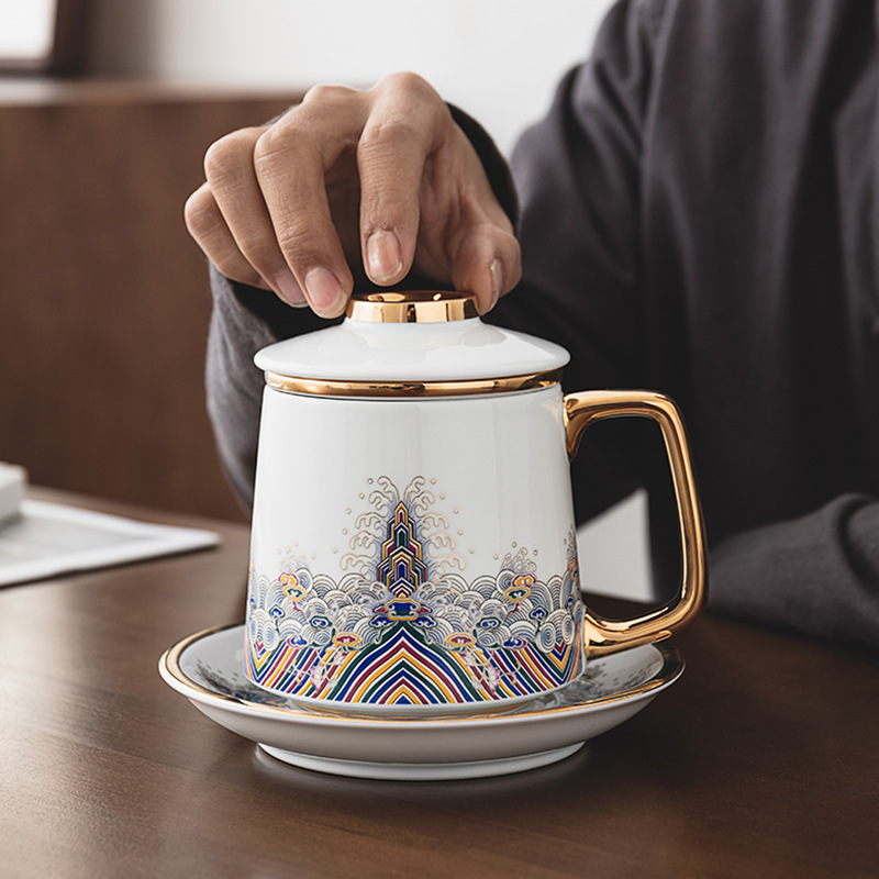 故宫文创高档鎏金珐琅彩茶杯轻奢情侣杯子陶瓷水杯泡茶杯伴手礼品