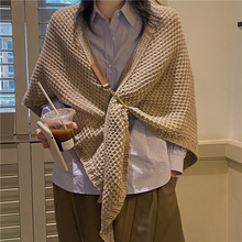 针织三角披肩春秋季女外搭办公室纯色搭肩金属链条多功能毛线围巾