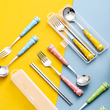 不锈钢便携餐具套装勺子筷子叉子户外三件套盒卡通儿童礼品餐具