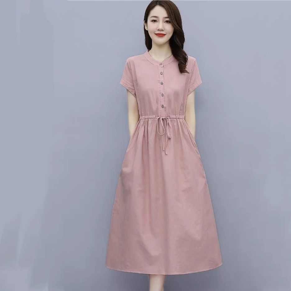 2023 Summer New Elegant Cotton and Linen Dress for Women Korean Style Slim Youthful Slimming Mid-Length Lady Style Dress