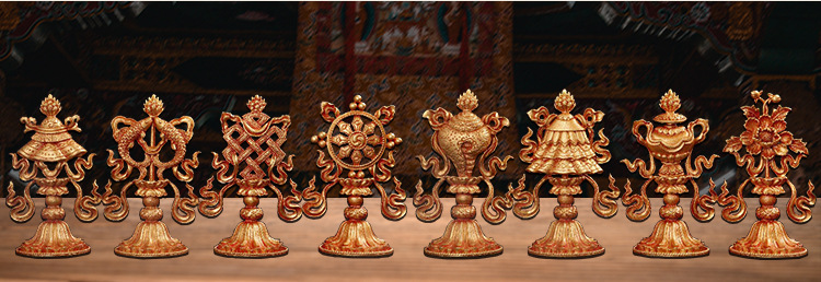 藏传佛教尼泊尔纯铜八吉祥摆件佛堂居家供奉祈福贡品佛前吉祥八宝