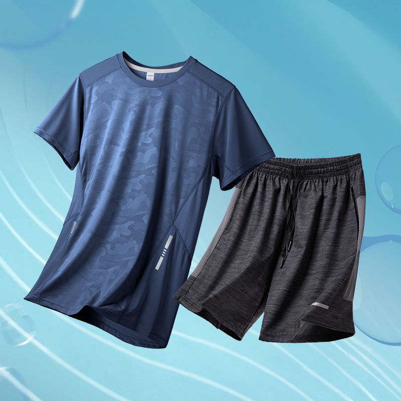 运动t恤男夏季宽松短袖冰丝薄款套装健身衣服训练服跑步-阿里巴巴