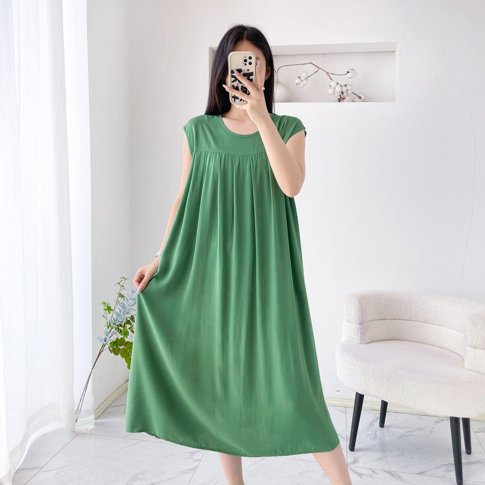 棉绸睡裙女夏季新款加肥加大码宽松妈妈休闲无袖睡衣人造棉家居服