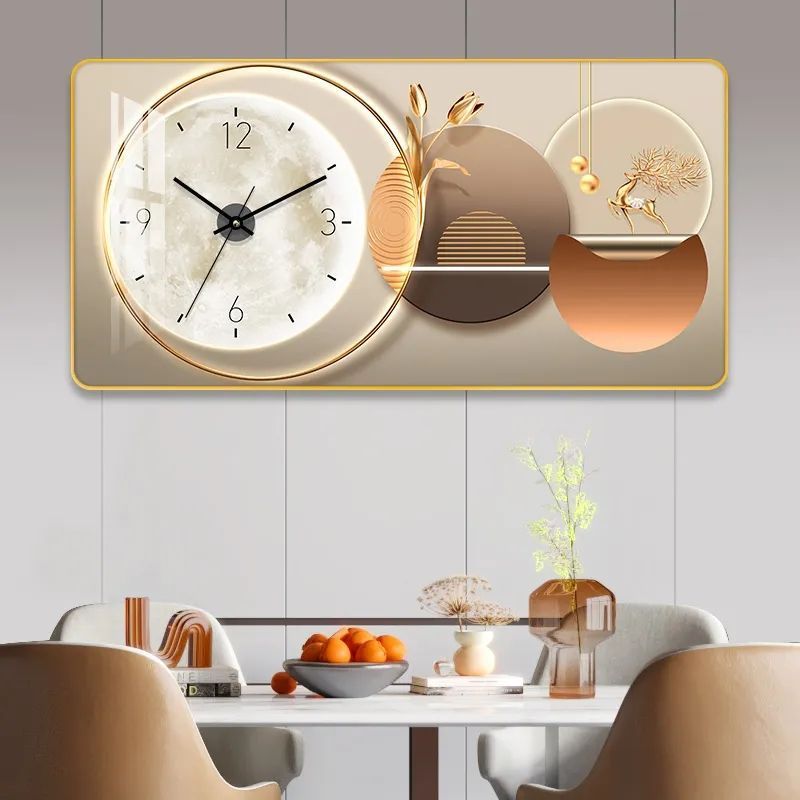 New Dining Room Clock Decorative Painting Living Room Clock Home Punch-Free Noiseless Hanging Clock Modern Light Luxury Clock Hanging Painting