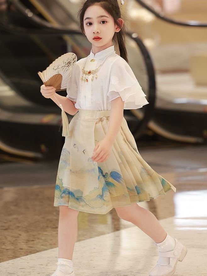 儿童马面裙女童汉服套装改良古风夏天女孩中国风古装短款唐装