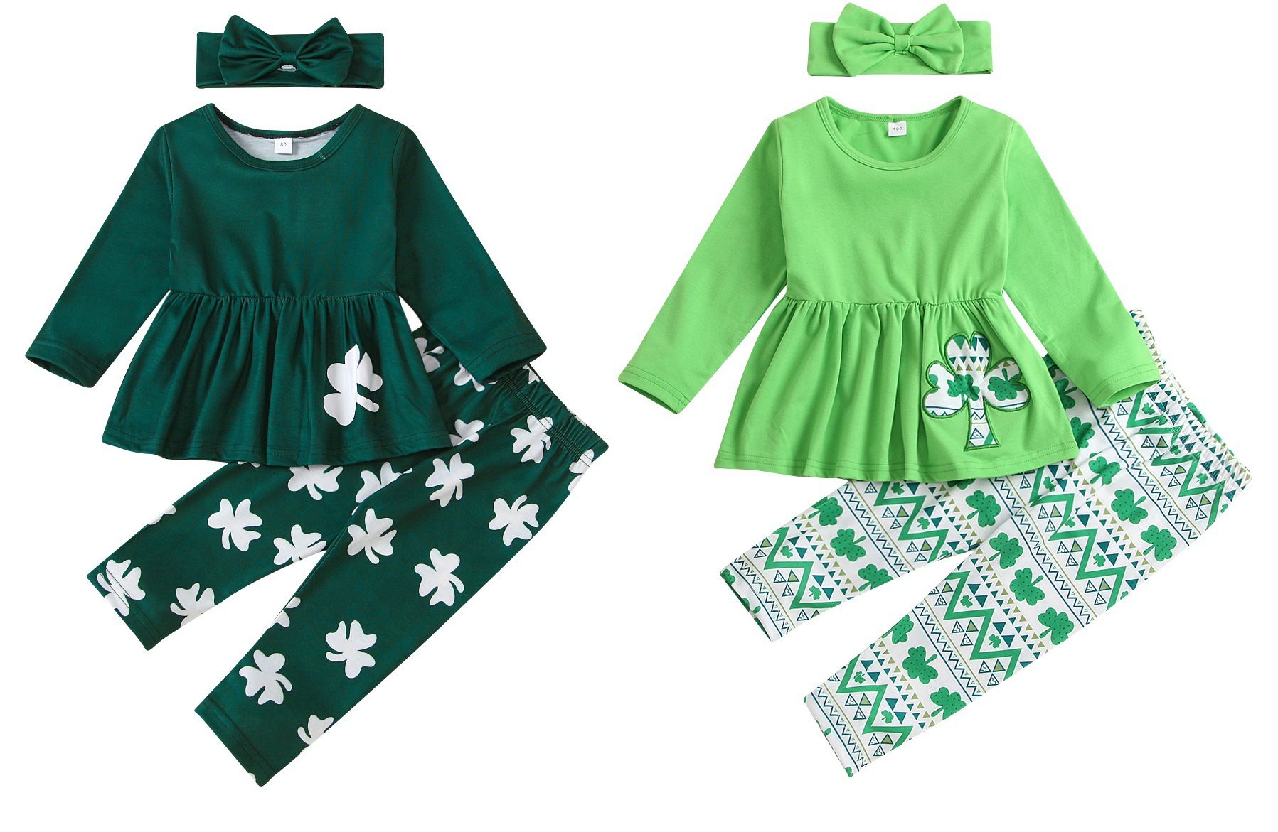 跨境童装女童套装四叶草圣帕特里克节st.patricks day