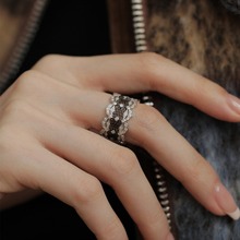 蕾丝波浪黑天鹅宽戒指女简约ins小众设计感时尚高级开口戒指食指