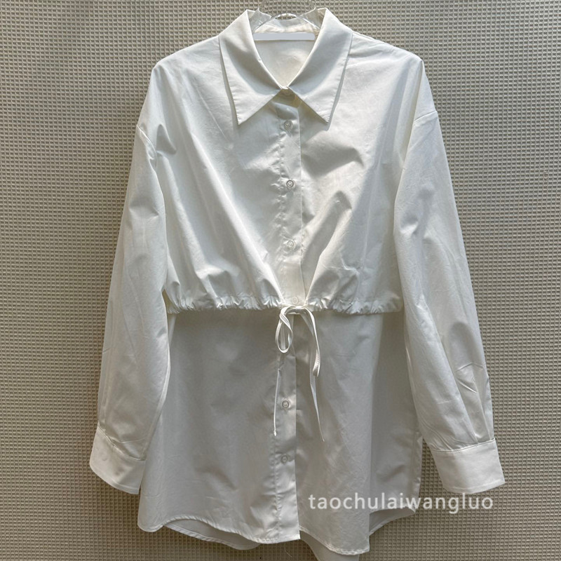 cc65525 假两件长袖衬衫小众设计休闲简约宽松收腰中长款衬衣春