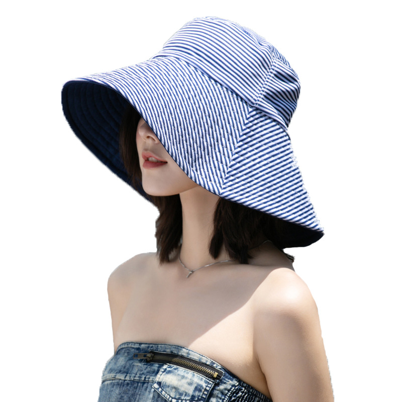 Bucket Hat Women's Big Brim Barbie Hsu's Same Style Sun Hat UV Japanese Style Artistic UV Sun Protection Hat Foldable Korean Style