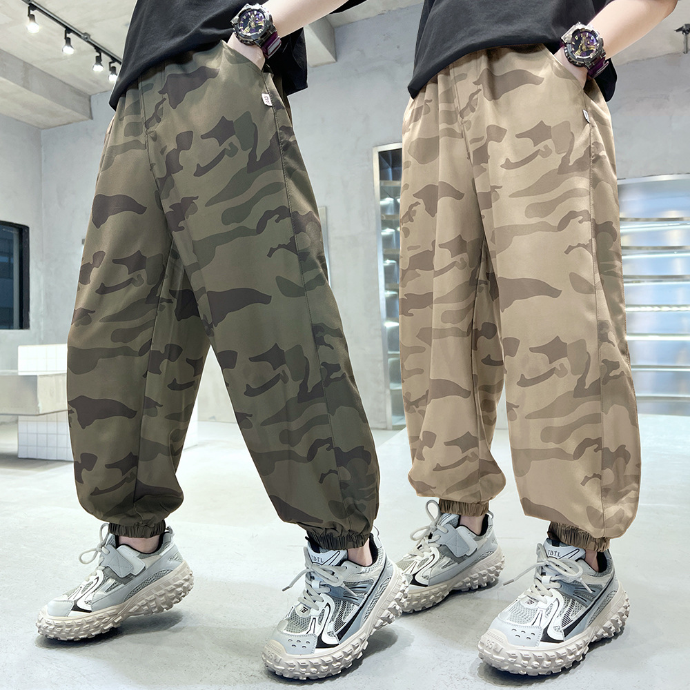 男童裤子迷彩裤2024夏季冰丝宝宝防蚊裤运动宽松大童纯棉长裤跨境